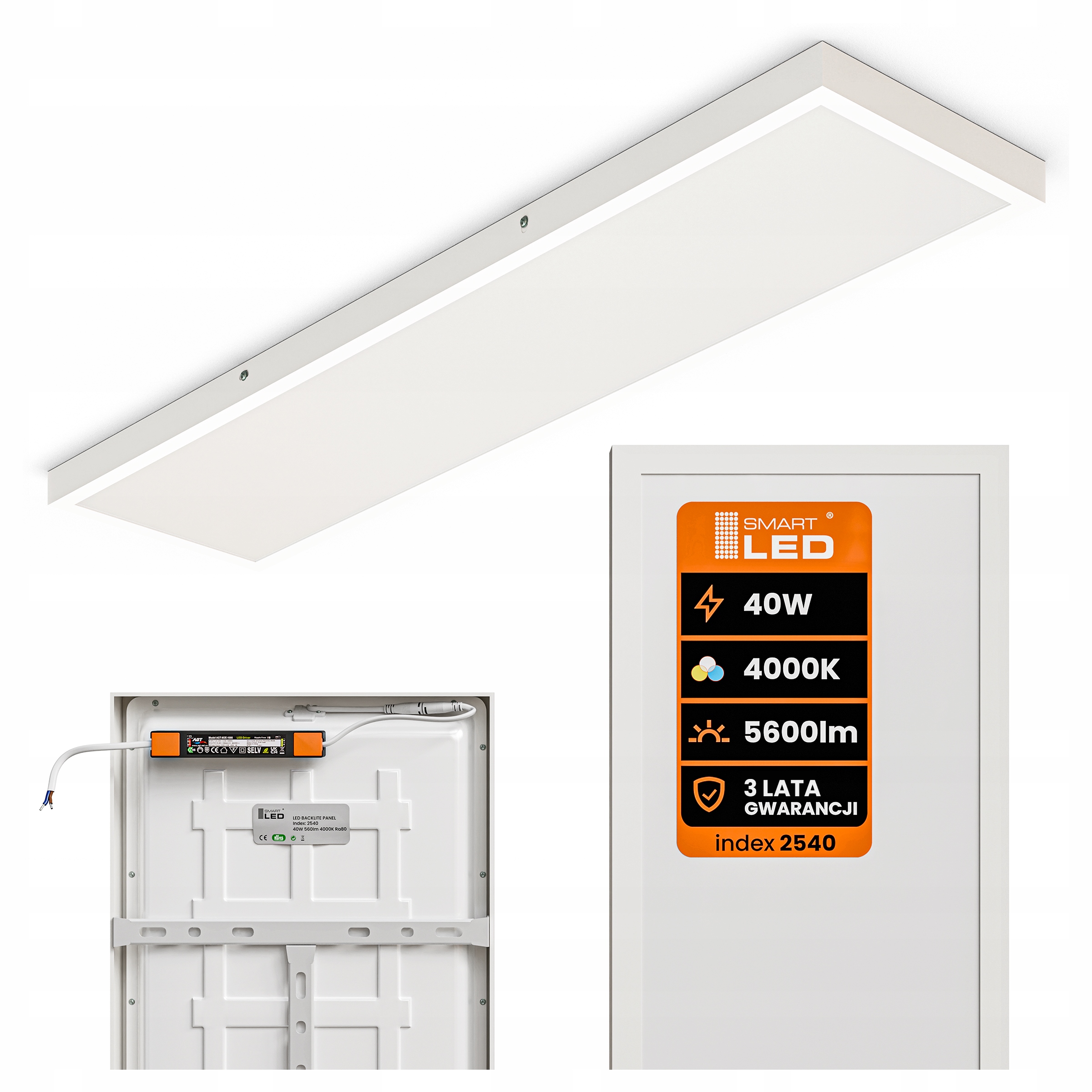 Panel Led Lampa Sufitowa Plafon Natynkowy 30x120 cm 5600lm Premium 3LATA Gw