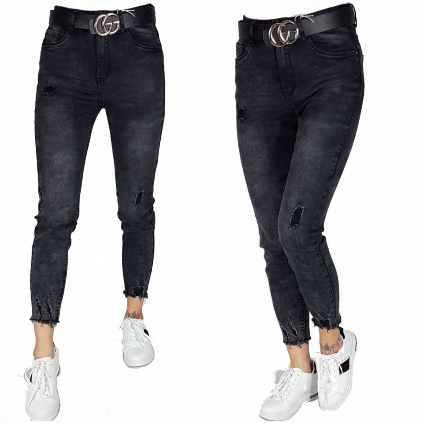 

Spodnie Jeans Ciemno Szare Z Dziurami Plus Size 48