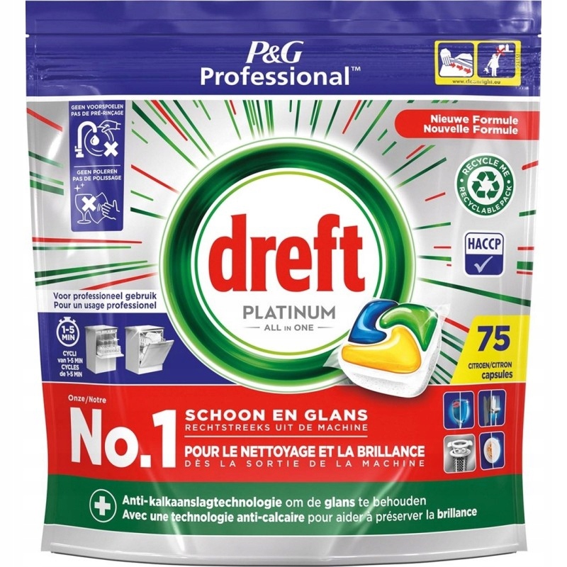 Levně Dreft Platinum Kapsle do myčky nádobí Citronové 75 kusů