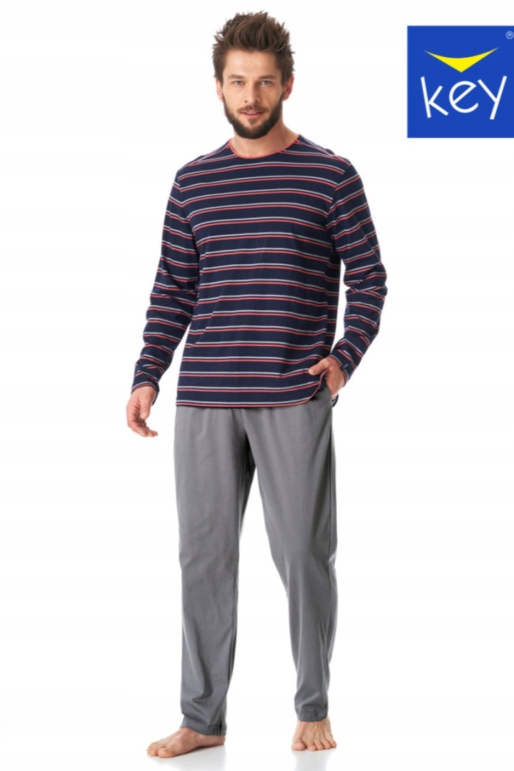 PIŻAMA MĘSKA MNS 038 B23 - GRANATOWY-SZARY, M KEY Marka Key