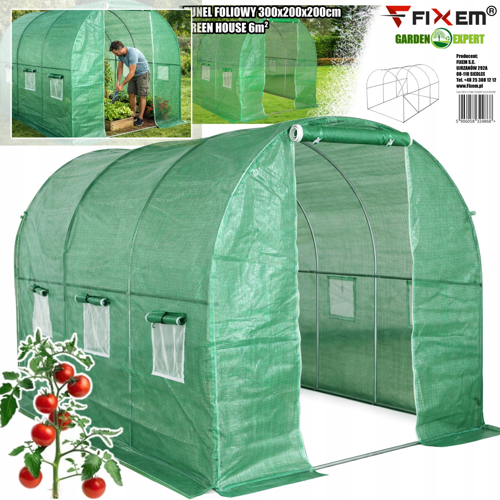 Fóliový Tunel 3x2x2 m Zelený