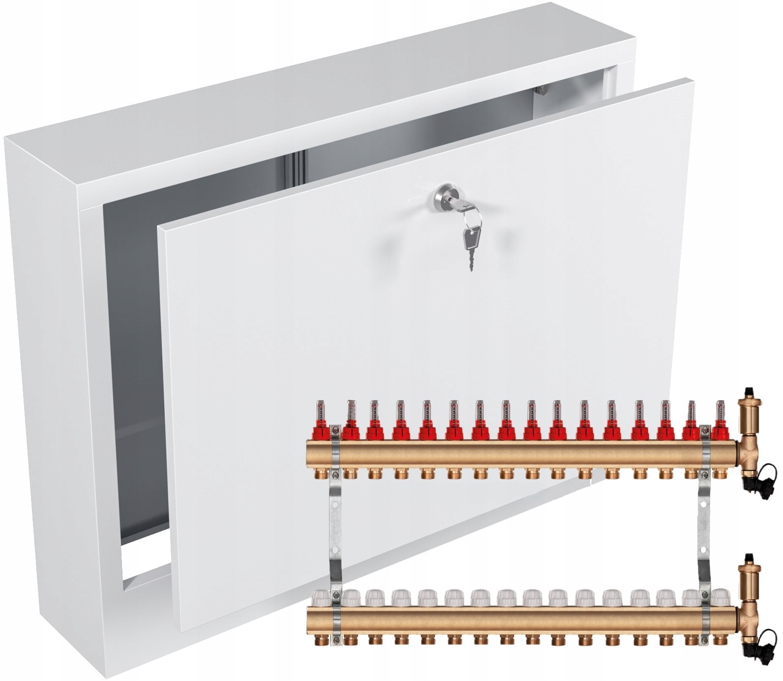 Mosazný rozdělovač pro podlahu 16 sekcí topení Nástěnná Skříňka