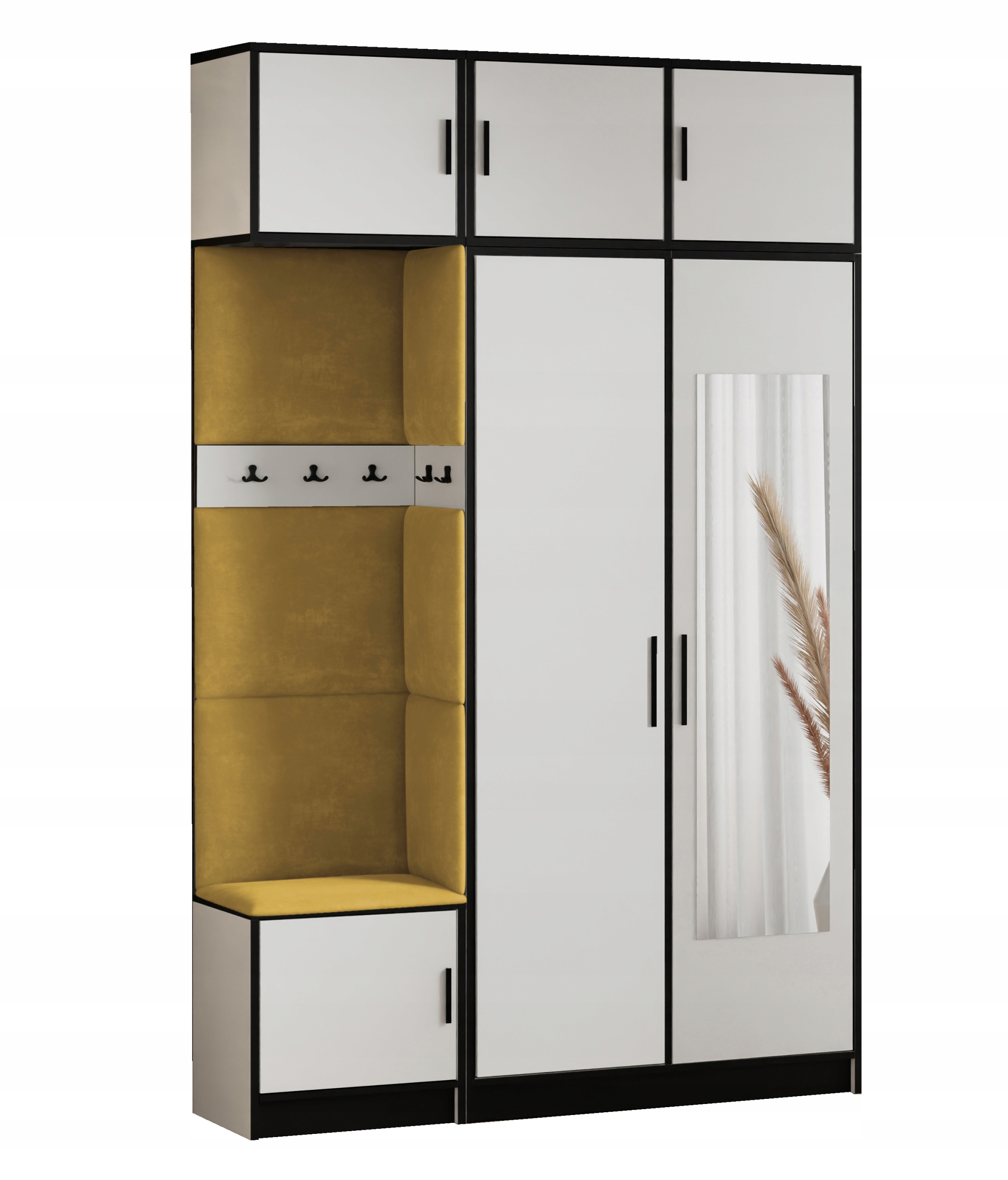 Šatní skříň Dior 13 bílá žlutá tkanina zrcadlo s nástavcem