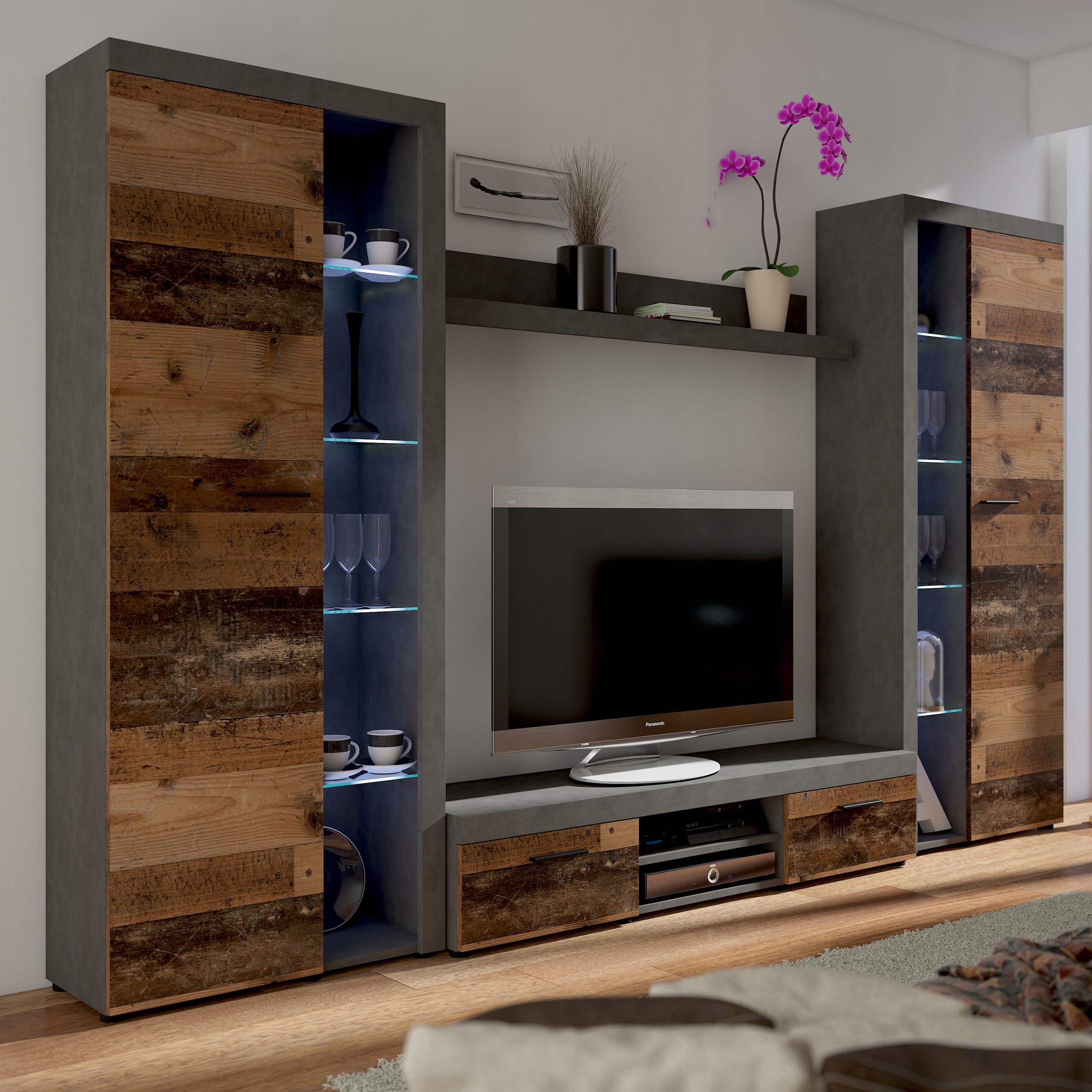 Nábytková Stěna Ritmo Šedá/Hnědá Moderní sada nábytku do obývacího pokoje
