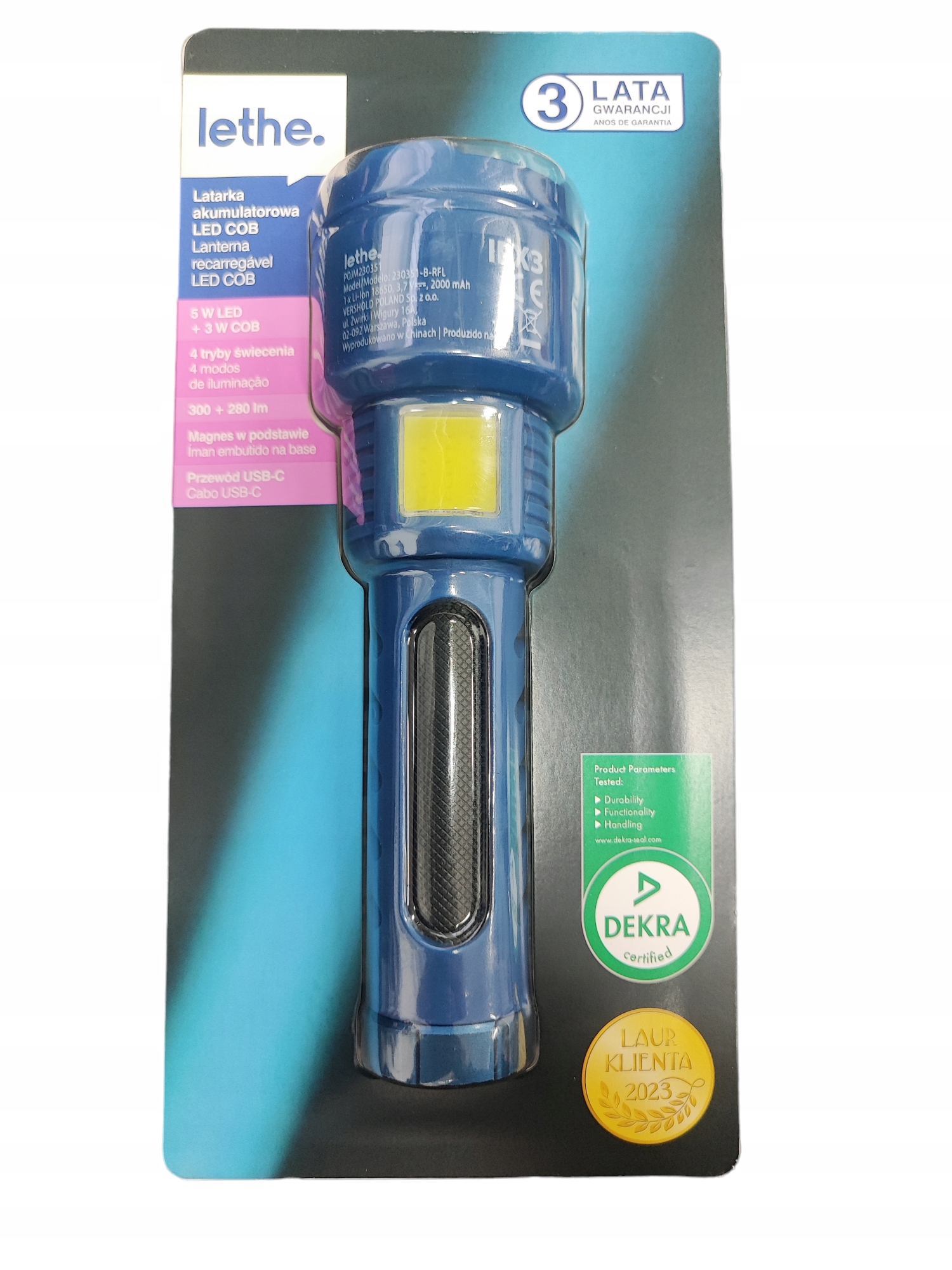 LATARKA AKUMULATOROWA LED COB 5 W USB-C LETHE SURVIVAL BIWAKOWA