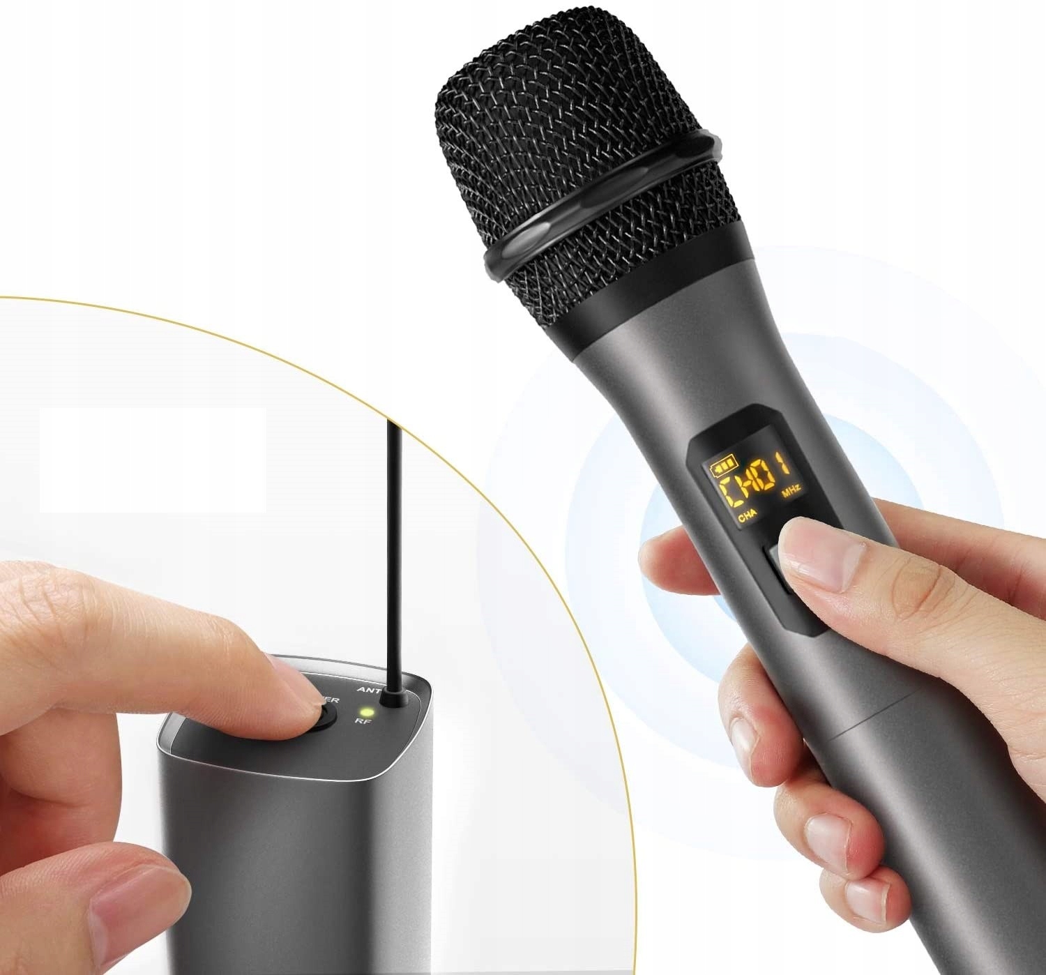 TONOR Mikrofon Bezprzewodowy UHF Dual Metaliczny System Karaoke DJ Kościół — miniatura 12