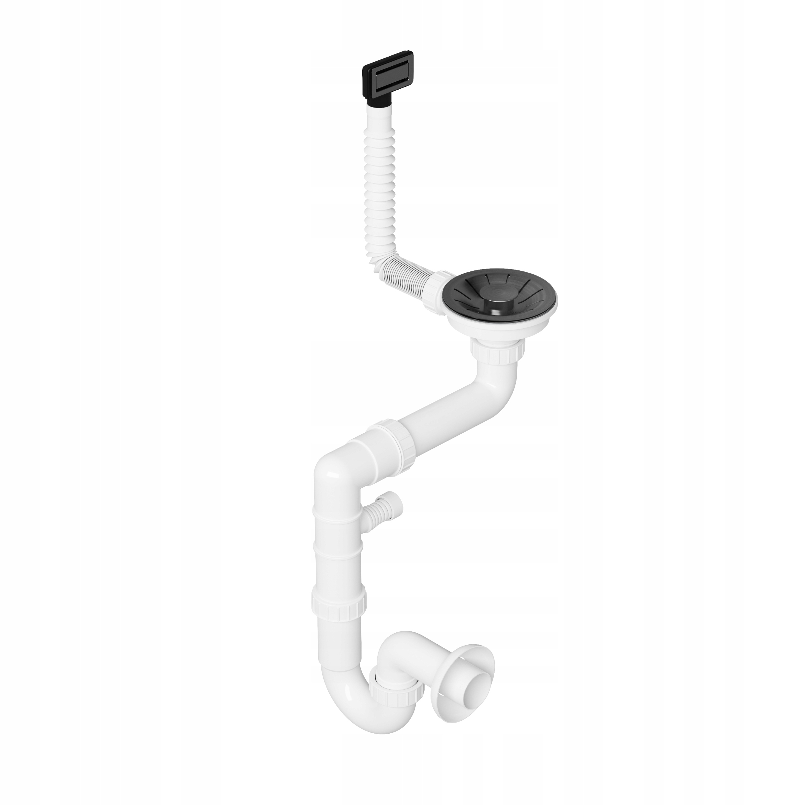 Sifón Lux do oceľového umývadla jednokomorový s obdĺžnikovým prepadom, čierny