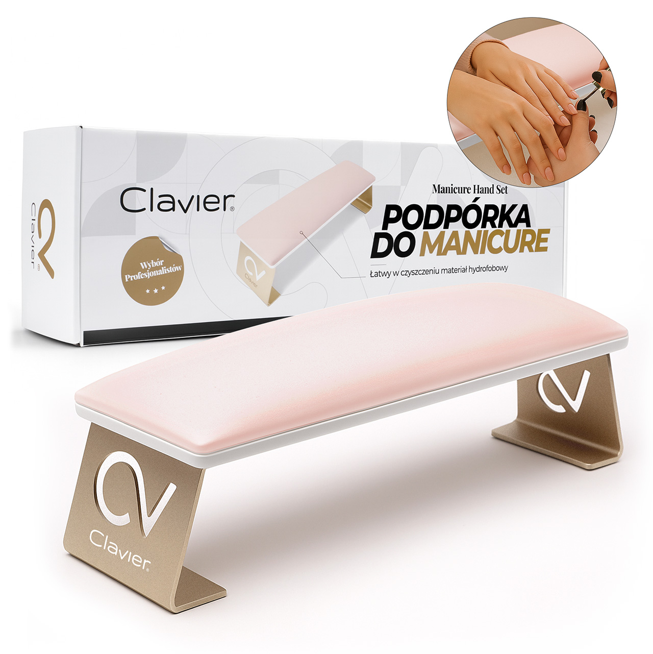 Podpórka pod dłonie do manicure, prostokątna soft, jasny róż-złoto