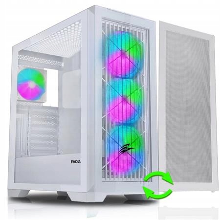 Evolveo Ptero Q2W+, Počítačová skříň 2x čelní panel sklo /mřížka, 4x vent