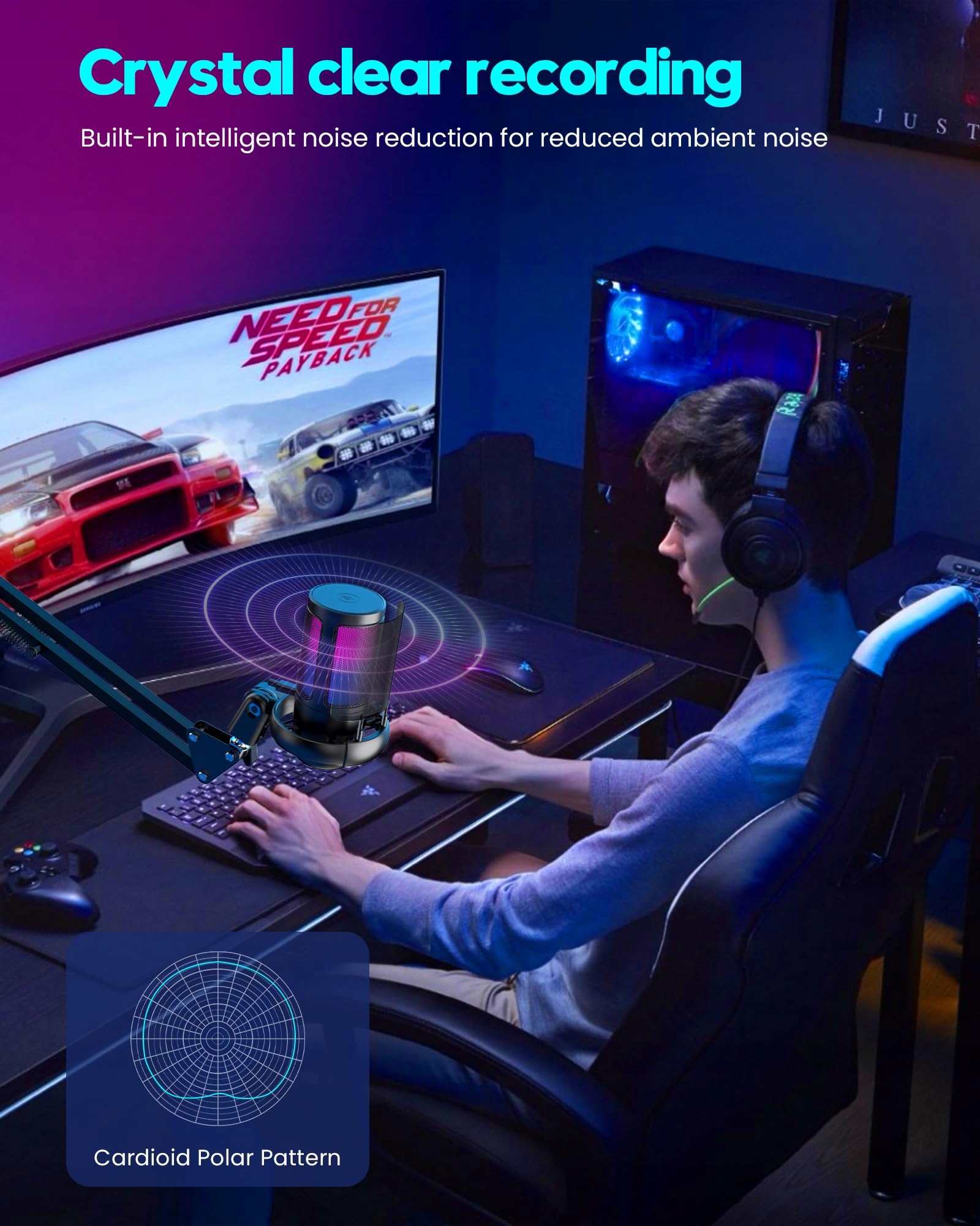 QIUOIO Gaming Mikrofon USB RGB Do Streamingu Podcastów PC PS4 PS5 MAC — miniatura 7