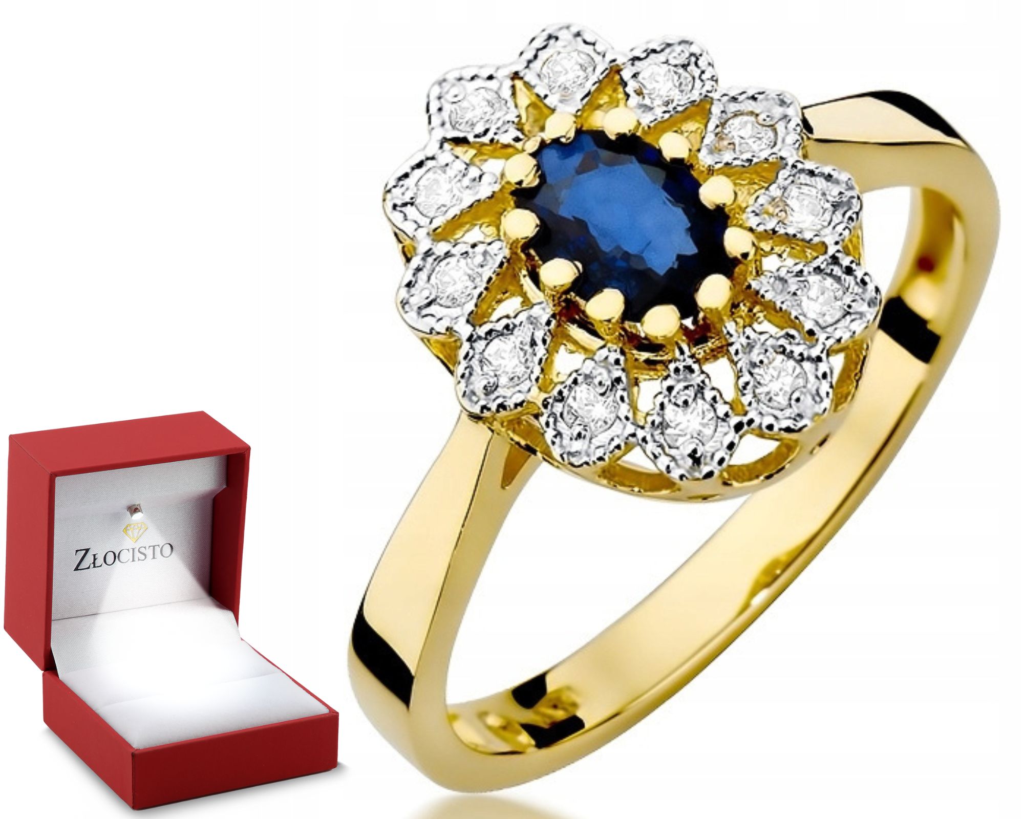 Prstýnek Safír 0,70 Ct Brilianty 0,10 Ct Sklep