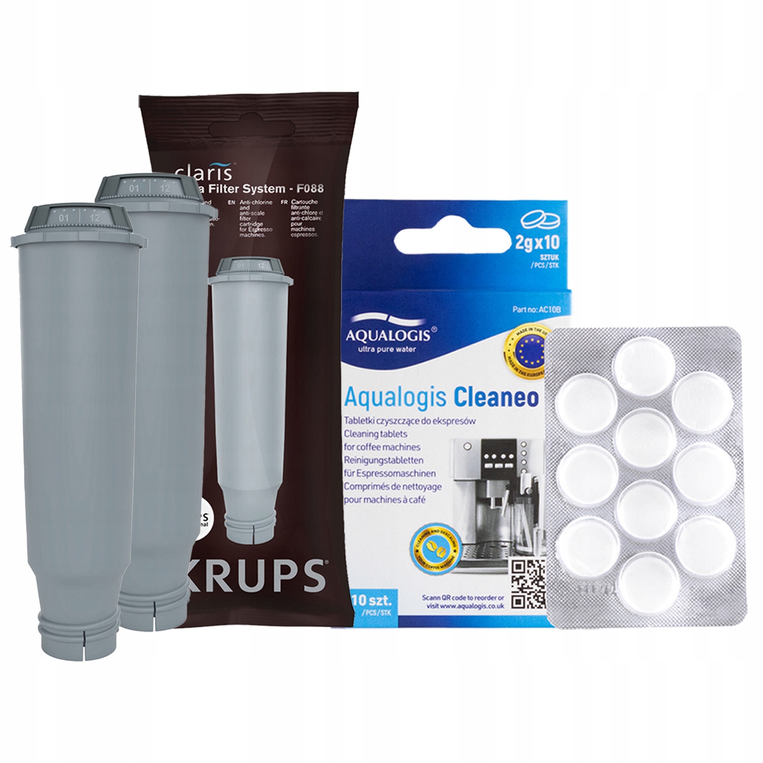 2x Filtr vody do kávovaru Krups F08801 Odmašťovací tablety Cleaneo