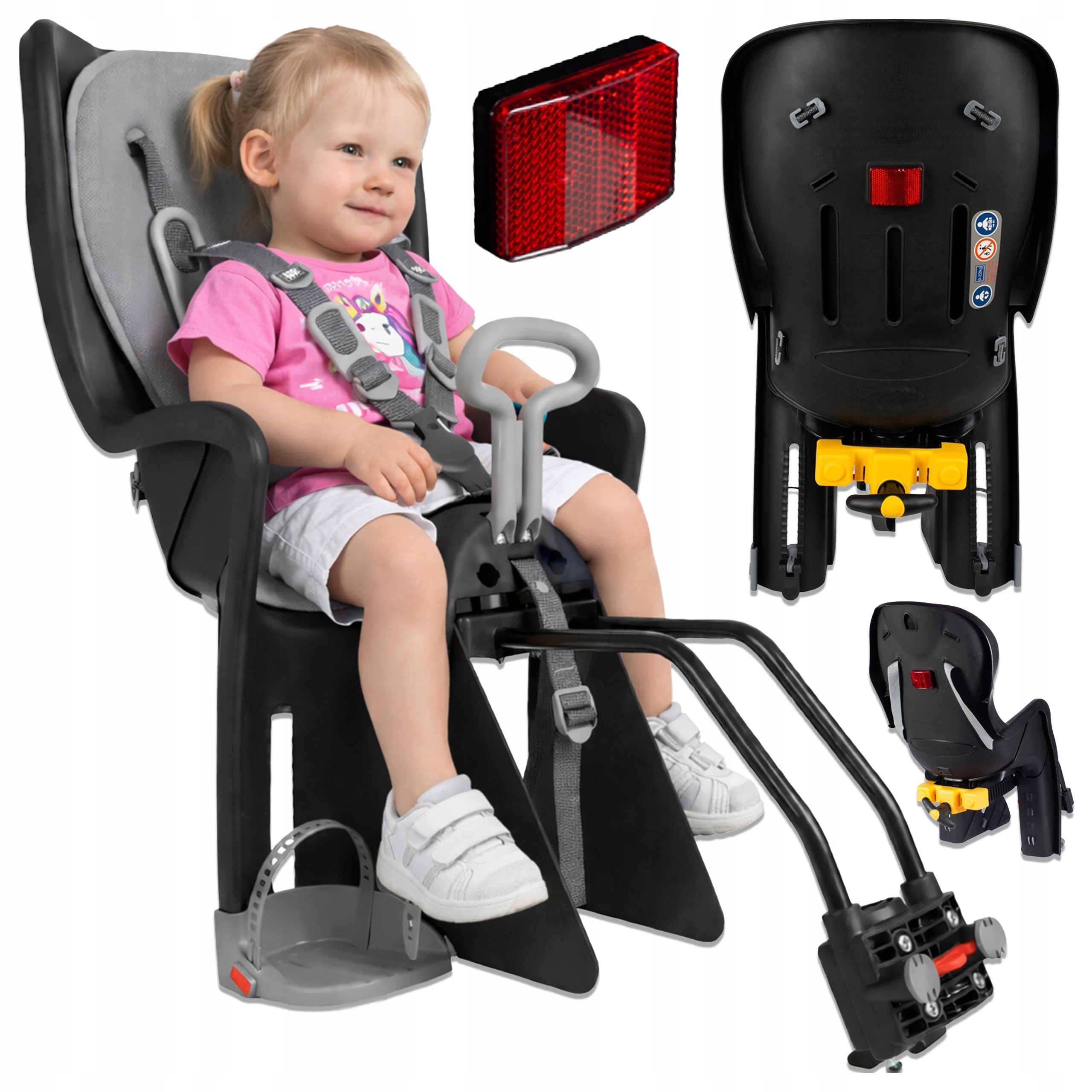 Cyklistická Sedačka Na Zadní Rám pro děti Do 22 Kg Výklopné Opěradlo Pásy 9m+