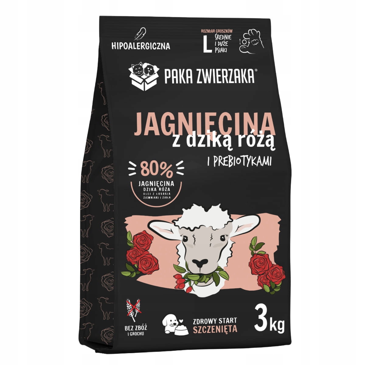 Paka Zwierzaka sucha karma dla psa Jagnięcina z dziką różą Puppy 3 kg
