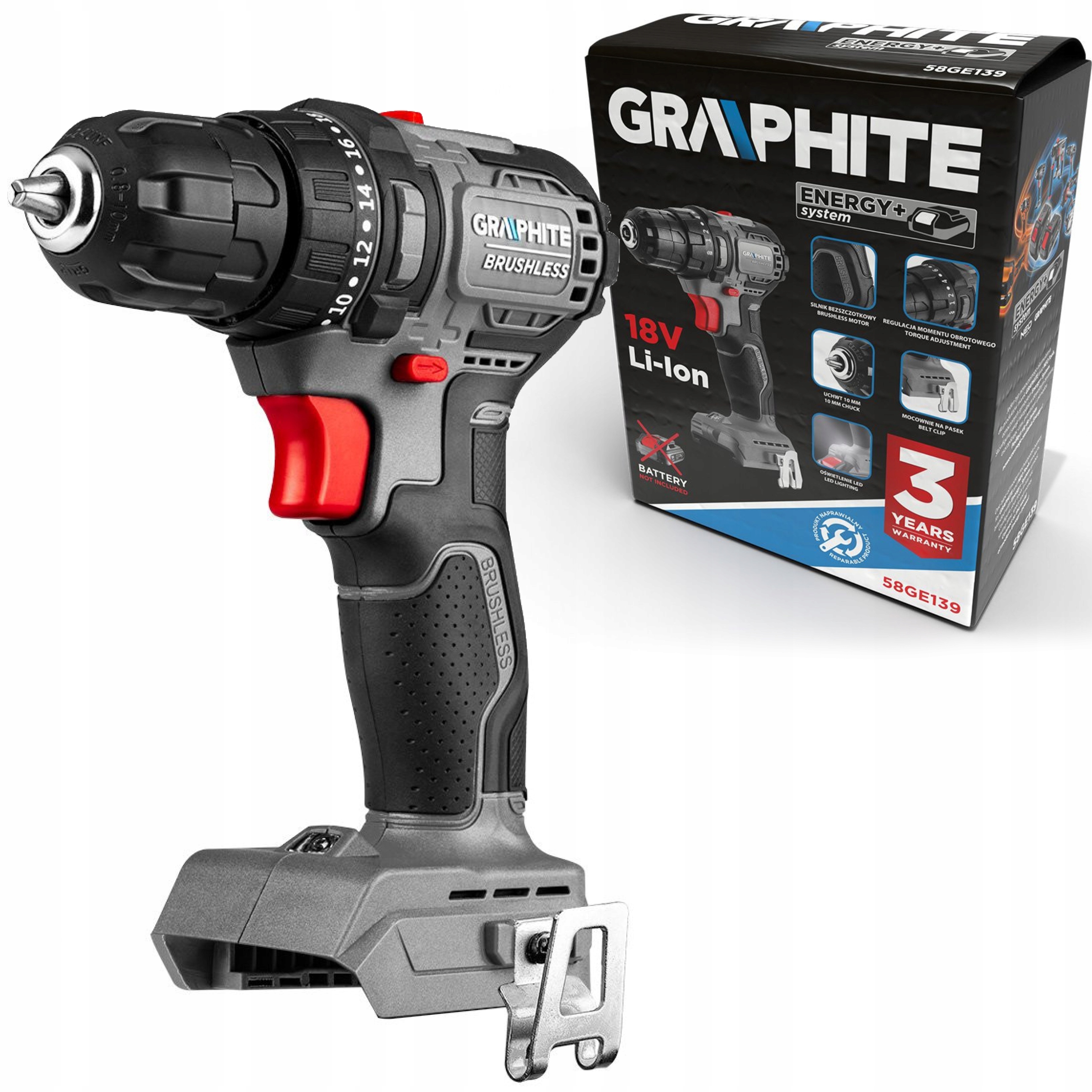 Graphite Aku Vrtačka Bezkartáčový 18V Držák 10 MM Energy+ Solo
