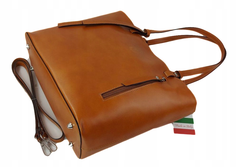 Włoski skórzany kuferek na ramię do ręki A4 Camel Materiał dominujący skóra naturalna