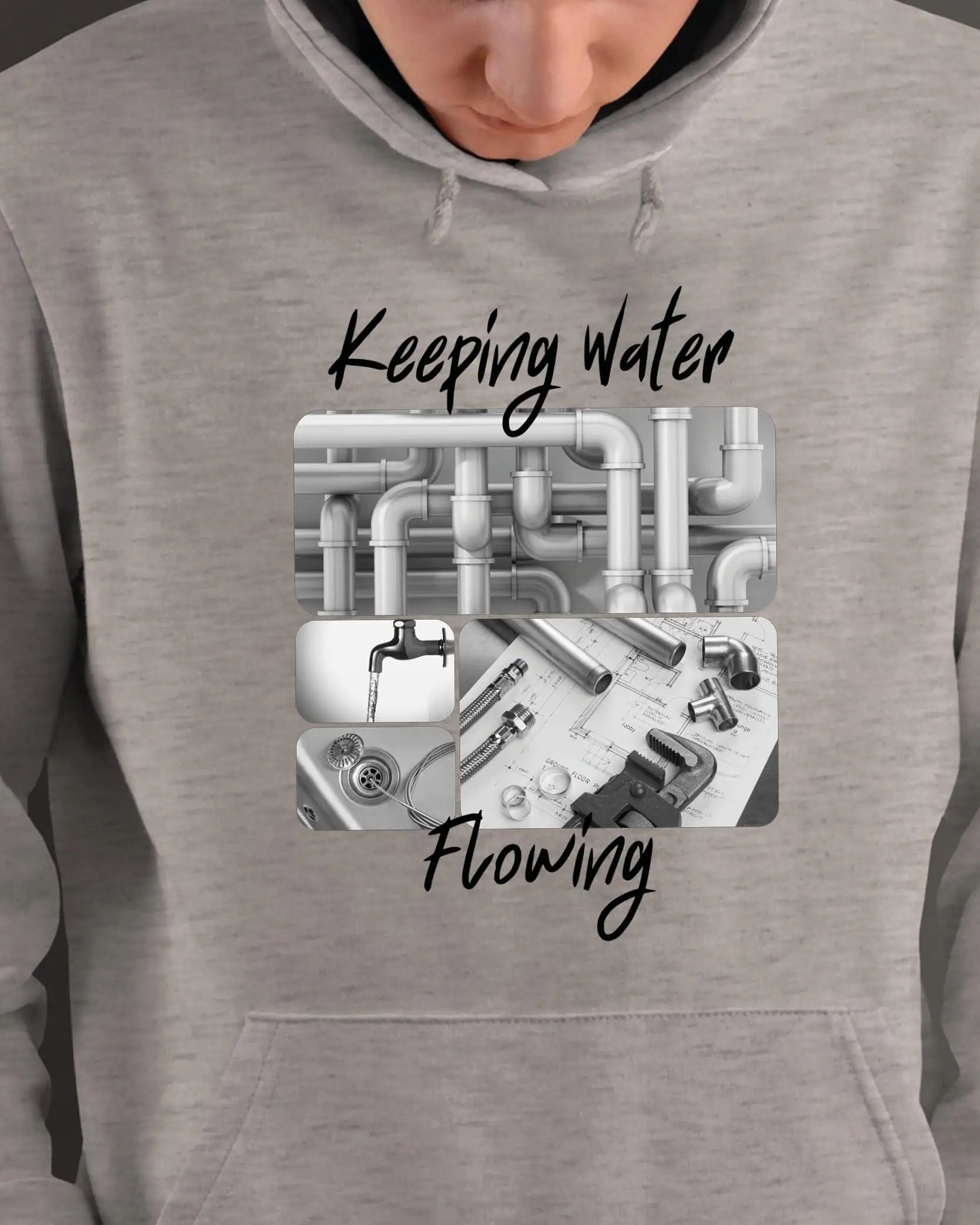 Mikina s kapucí Dárek pro instalatéra Umělecká koláž Šedá L