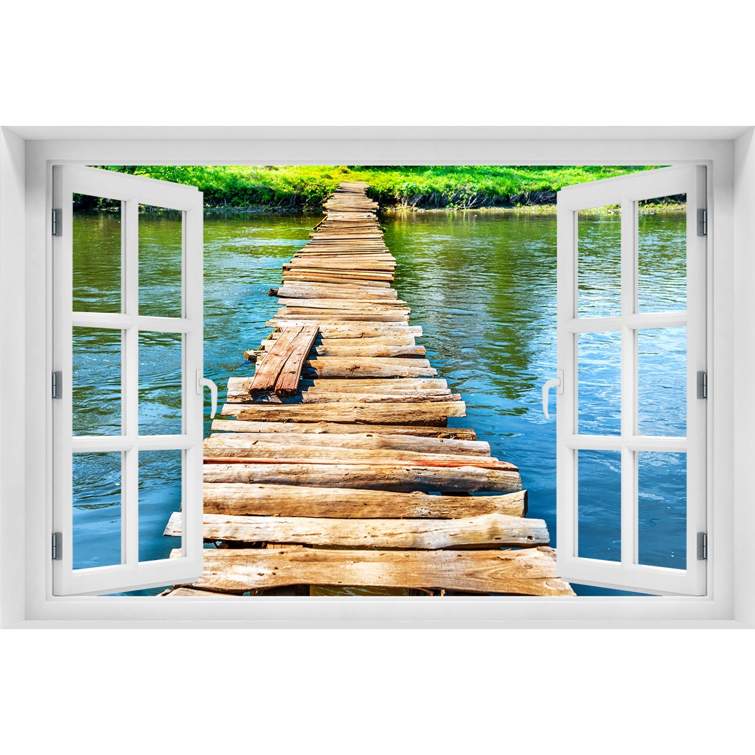 

3D Okno Naklejka na ścianę Drewniany most 90x60