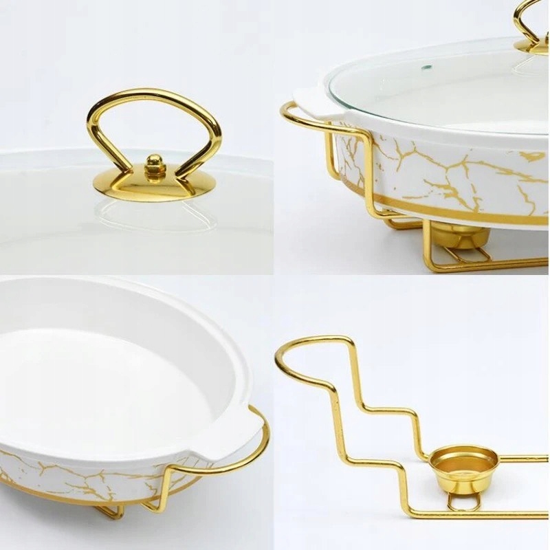 NACZYNIE ŻAROODPORNE CERAMICZNE Z POGRZEWACZEM PROSTOKĄTNE 1,5L BIAŁY-ZŁOTY Pojemność 1.5 l