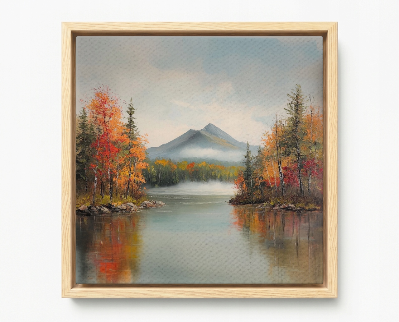 Obraz Rám Americký Box Krajina Hory Les Jezero Řeka Podzim Mlha 60x60