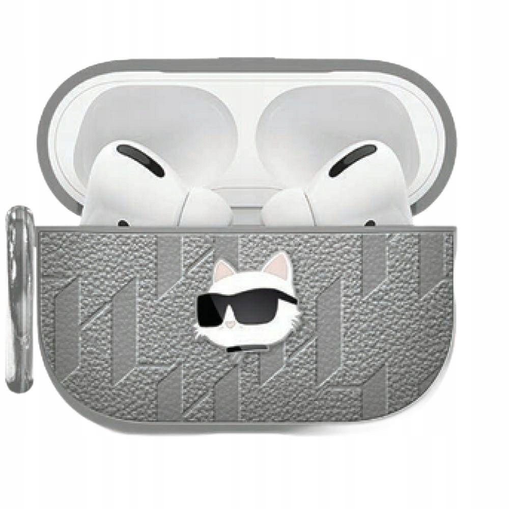 Etui Karl Lagerfeld Monogram Choupette Head na AirPods 4 srebrne Karl