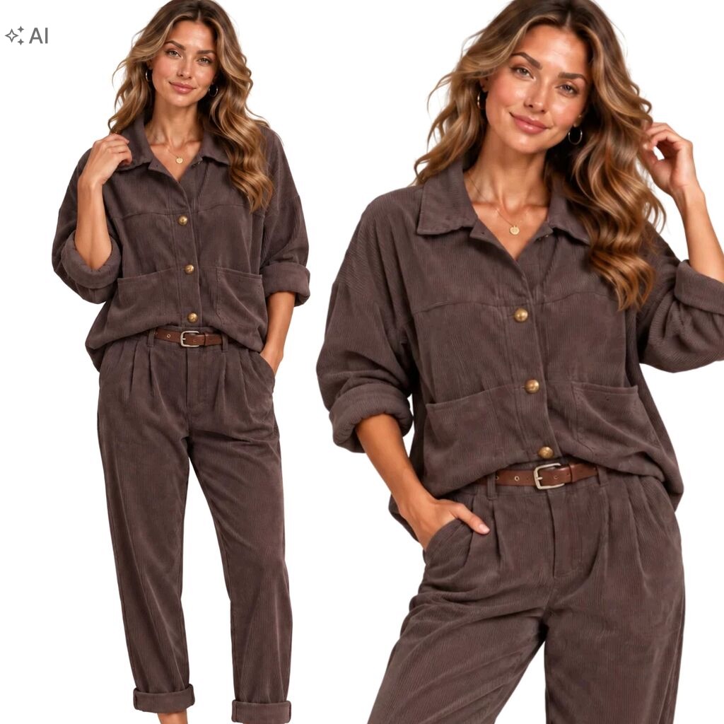 Komplet Dres Zestaw Damski Kobiec Bluza Spodnie Sztruks Jakość Premium 3296
