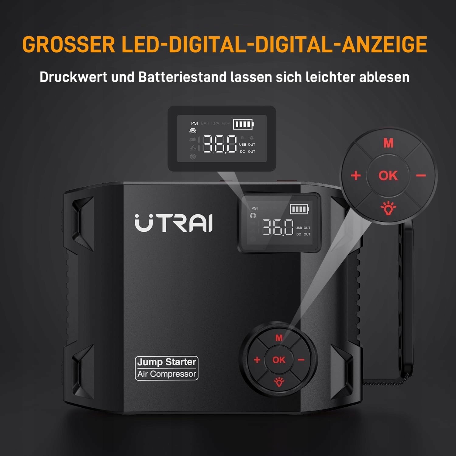 UTRAI Powerbank 7000A 27000mAh z Kompresorem i Latarką LED 1600 Lumen — miniatura 7
