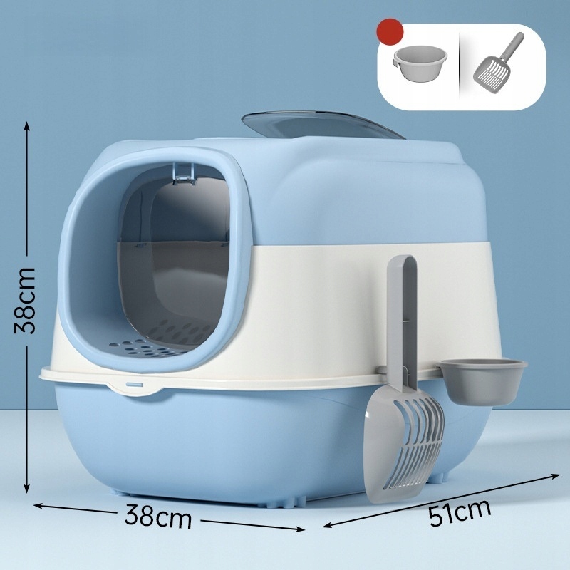 Levně Velká toaleta pro kočky uzavřená proti rozsypání s víkem a příslušenstvím