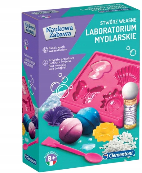 LABORATORIUM MYDLARSKIE NAUKOWA ZABAWA STWÓRZ SWOJE MYDEŁKA CLEMENTONI Rodzaj laboratorium kosmetyków, mydełek