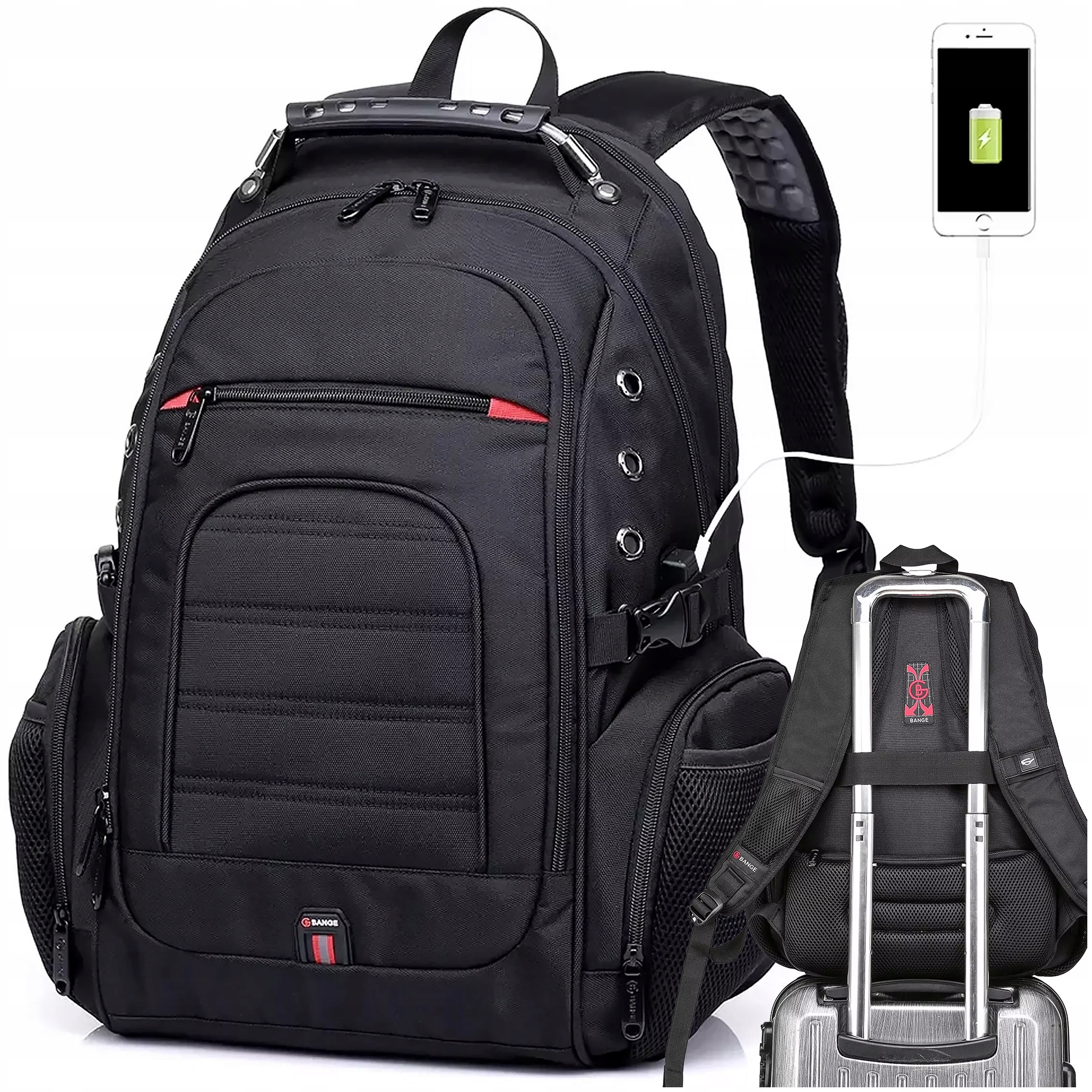 Batoh Bange na Notebook 15 městský mládežnický voděodolný Usb černý Velký