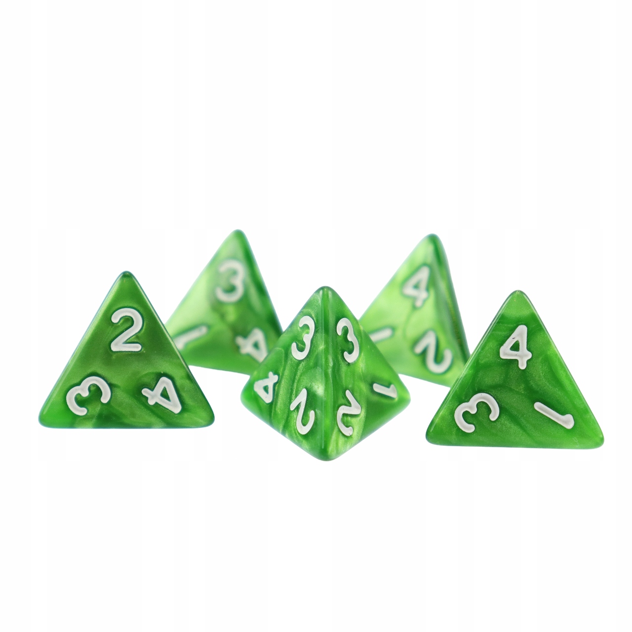 ZESTAW 5 KOSTEK K4 RPG SZMARAGDOWY RYCERZ KOŚĆ CZTEROŚCIENNA Liczba ścian 4