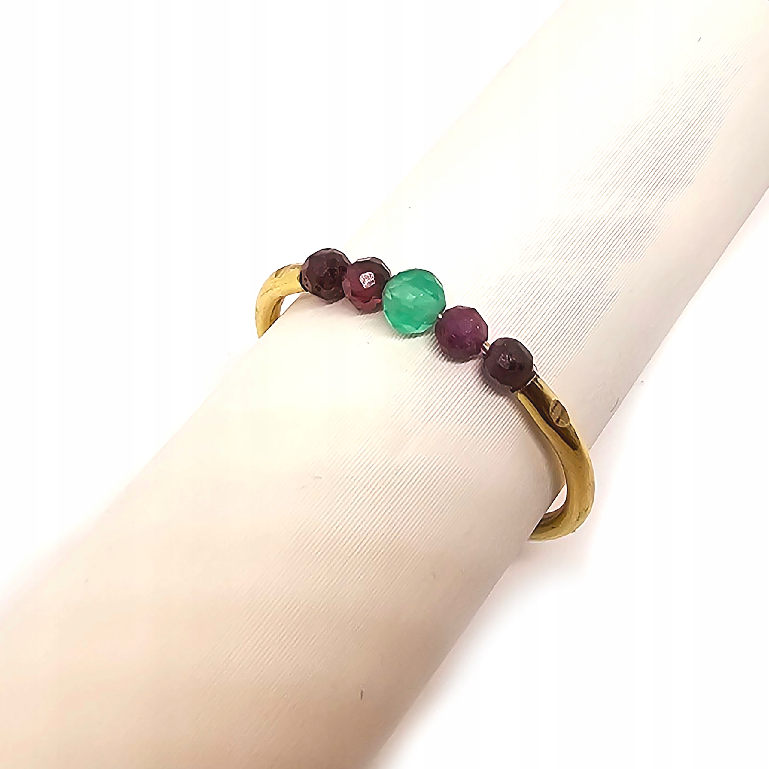 Zlatý prstýnek s granáty a zeleným achátem ze zlata, zlato 585