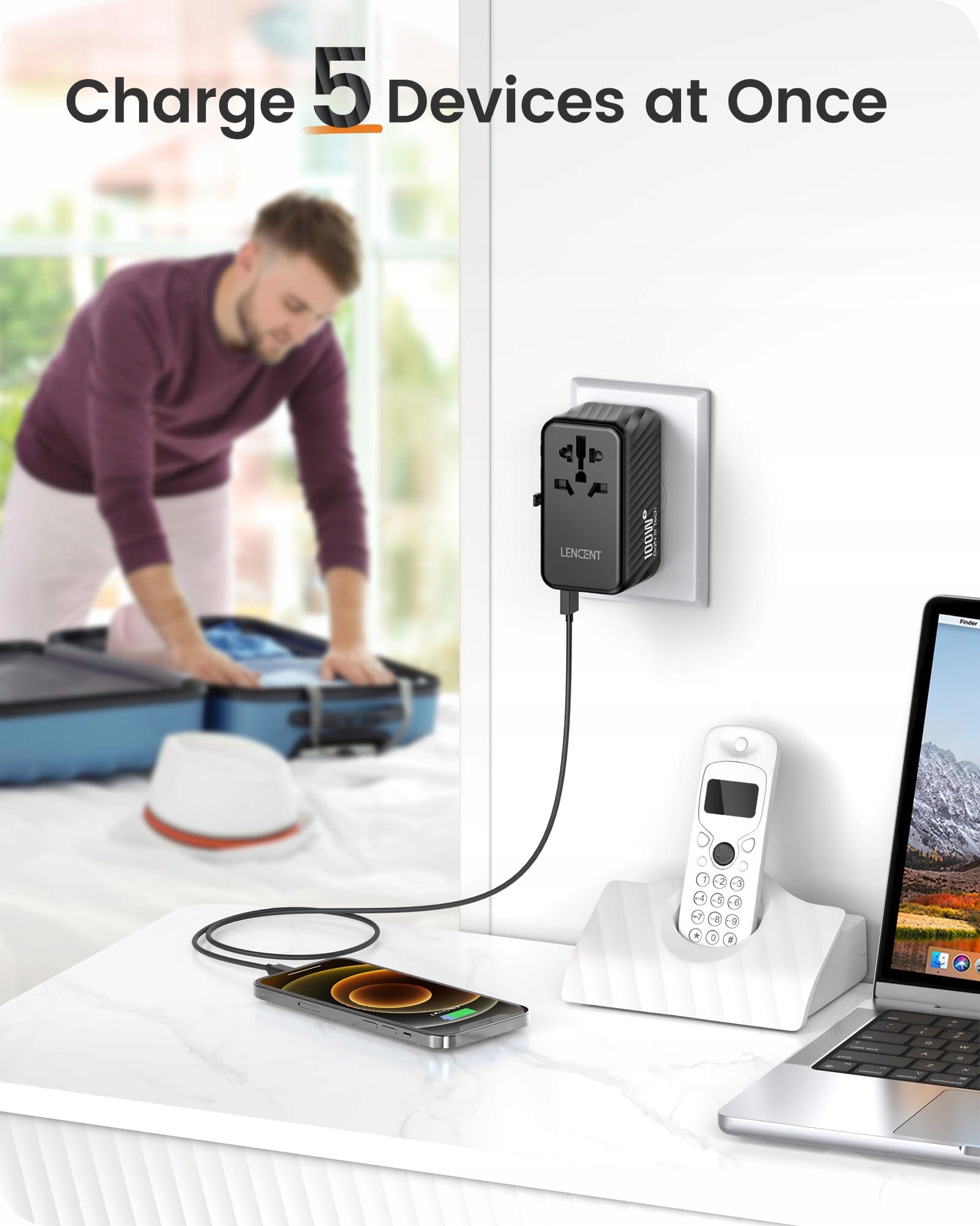 LENCENT Adapter Podróżny 100W GaN3 2x USB C 2x USB A EU USA UK AU — miniatura 5