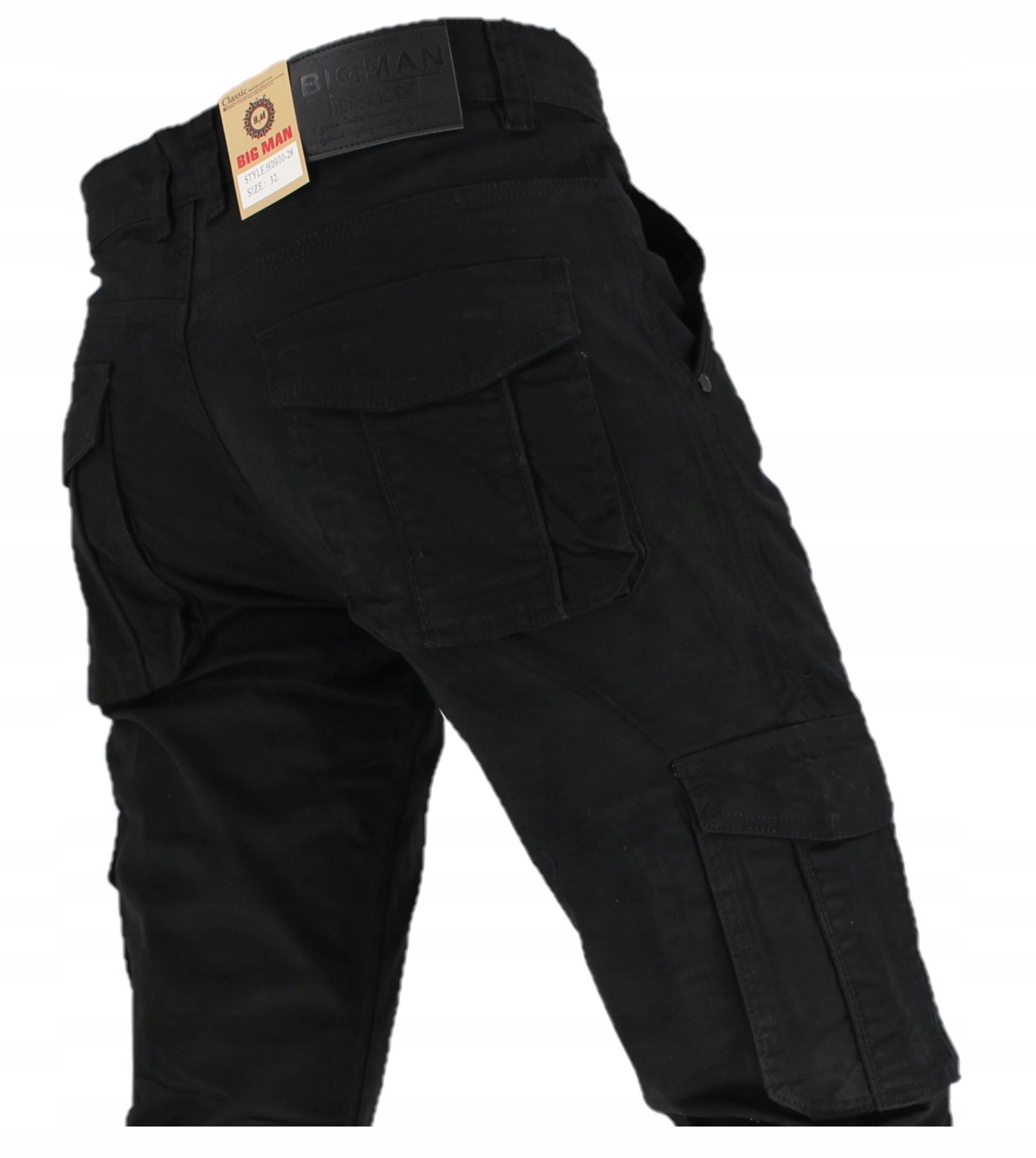 Bojówka Czarna Gumowana Z Kieszeniami Na Rzepy Bez Wzoru Gładka W36