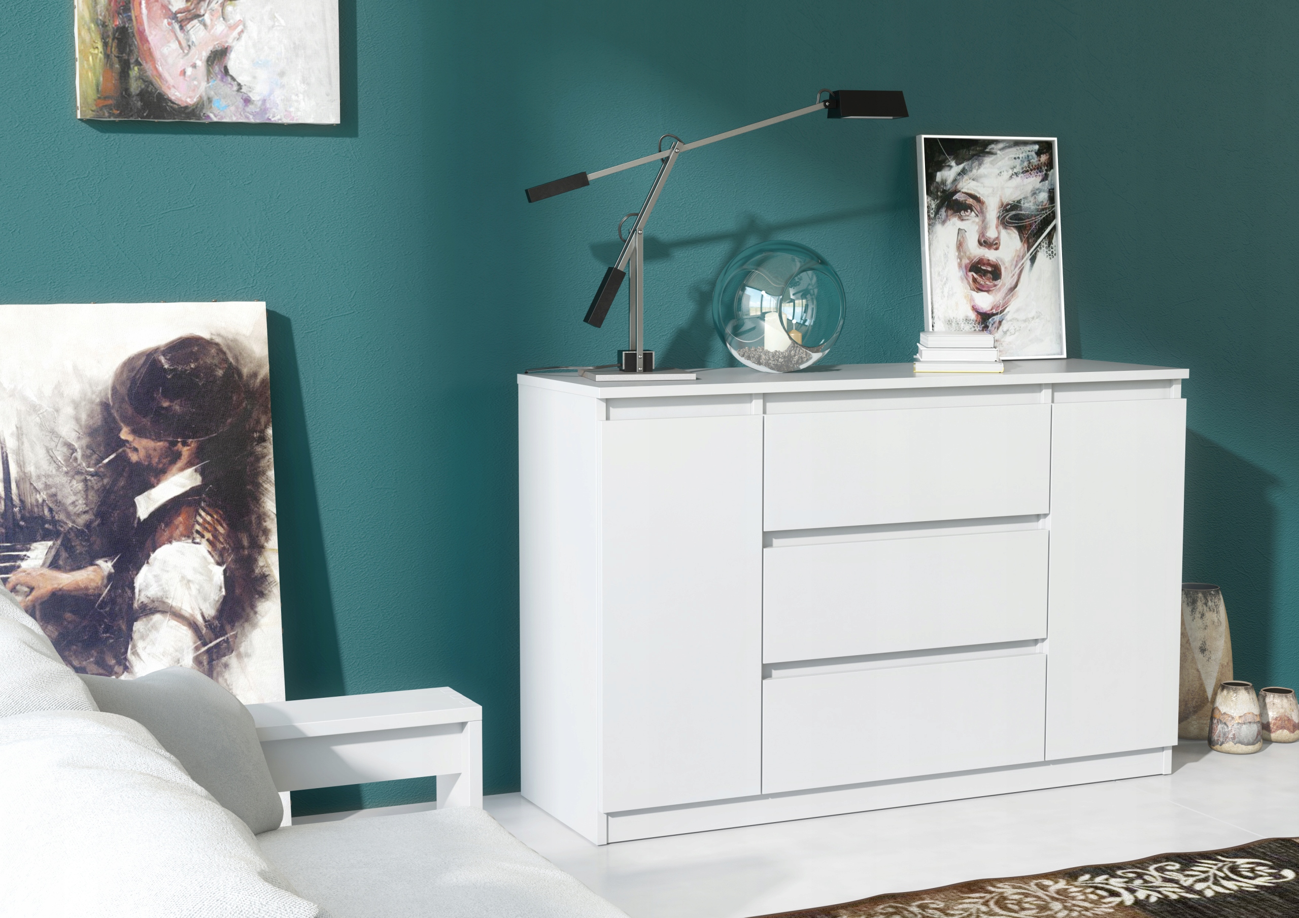 MODERN KOMÓD 120CM 2 AJTÓ 3 FIÓK FEHÉR HÁLÓSZOBA NAPPALI Kollekció POLA