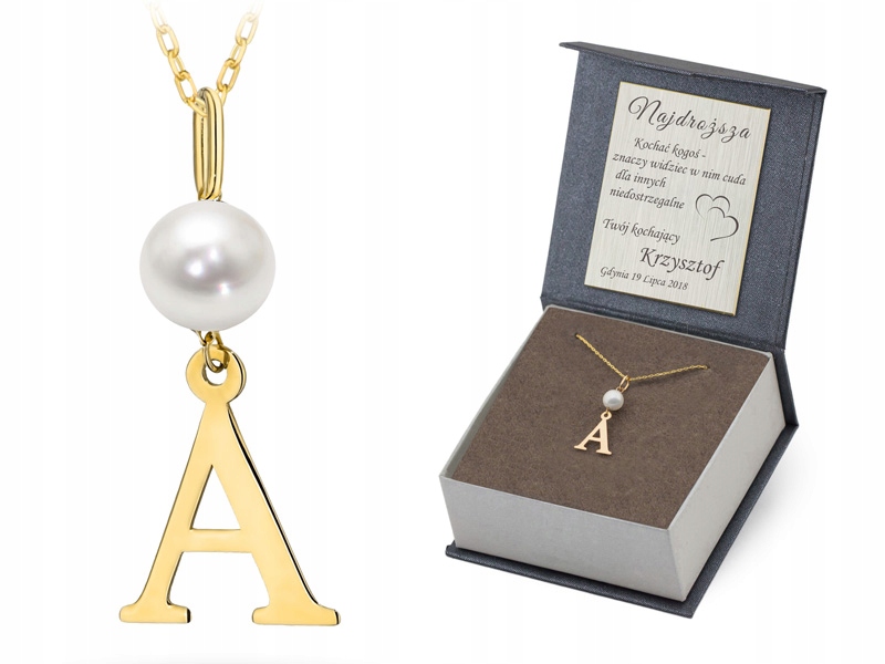 Zlatý Komplet pr. 585 Řetízek 38 Cm Přívěsek Písmeno A Perla 14k