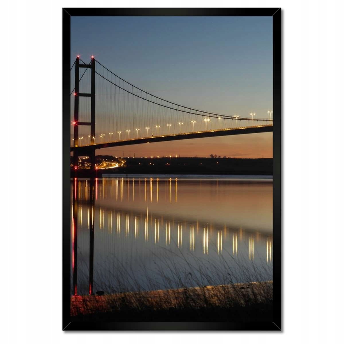 Plakáty v rámu 40x60 Osvětlený závěsný most v noci