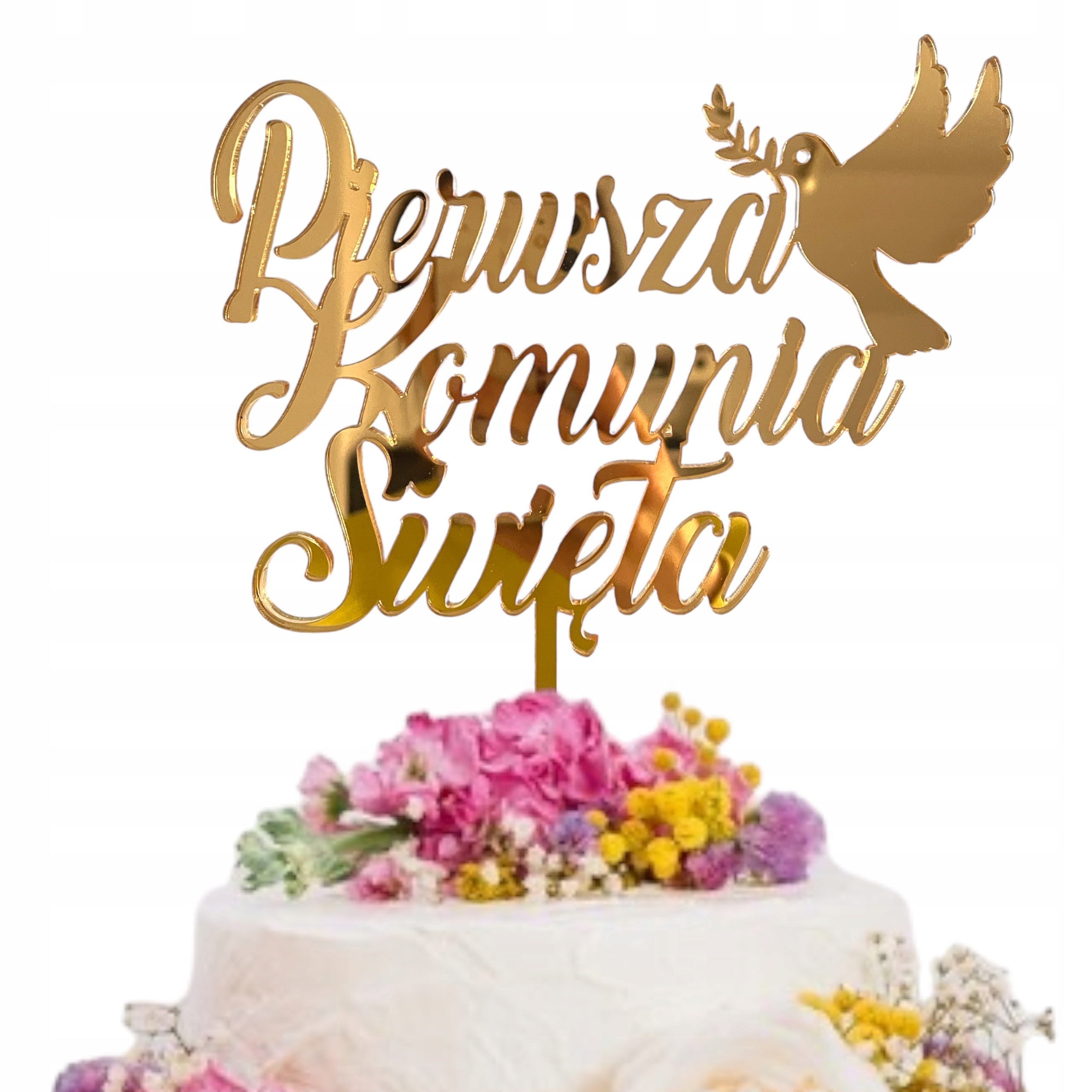 TOPPER KOMUNIJNY ZESTAW PIERWSZA KOMUNIA SWIETA IMIE NA BOK IHS ZLOTY Okazje komunia