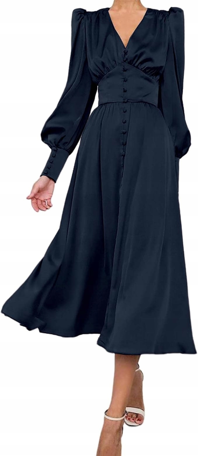 Dámské Šaty Maxi Elegantní Vintage Bufiaste Rukávy Tmavě modrá S