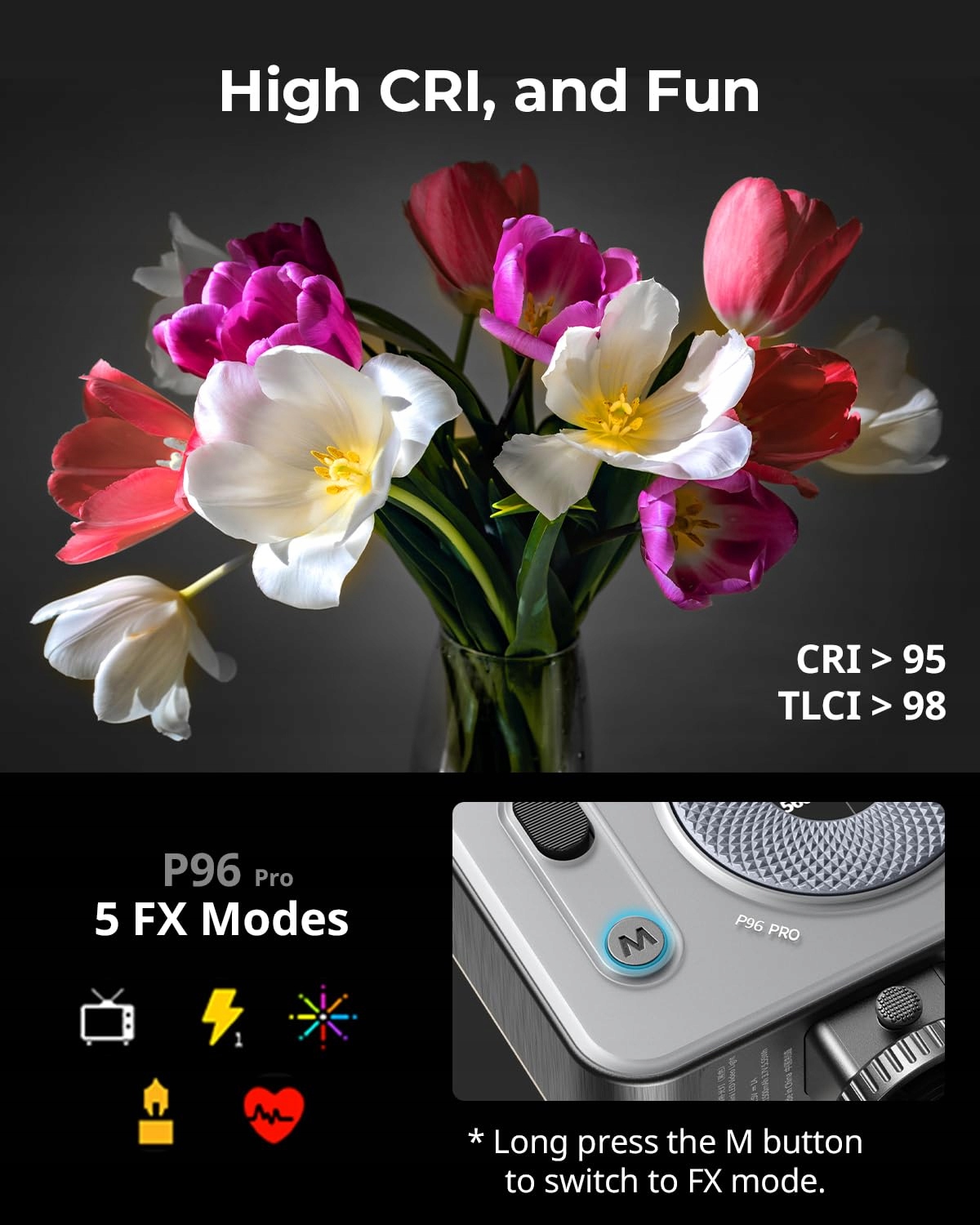 SMALLRIG Vibe P96 Pro Lampa LED Do Fotografii 2500-6500K CRI95+ — miniatura 5
