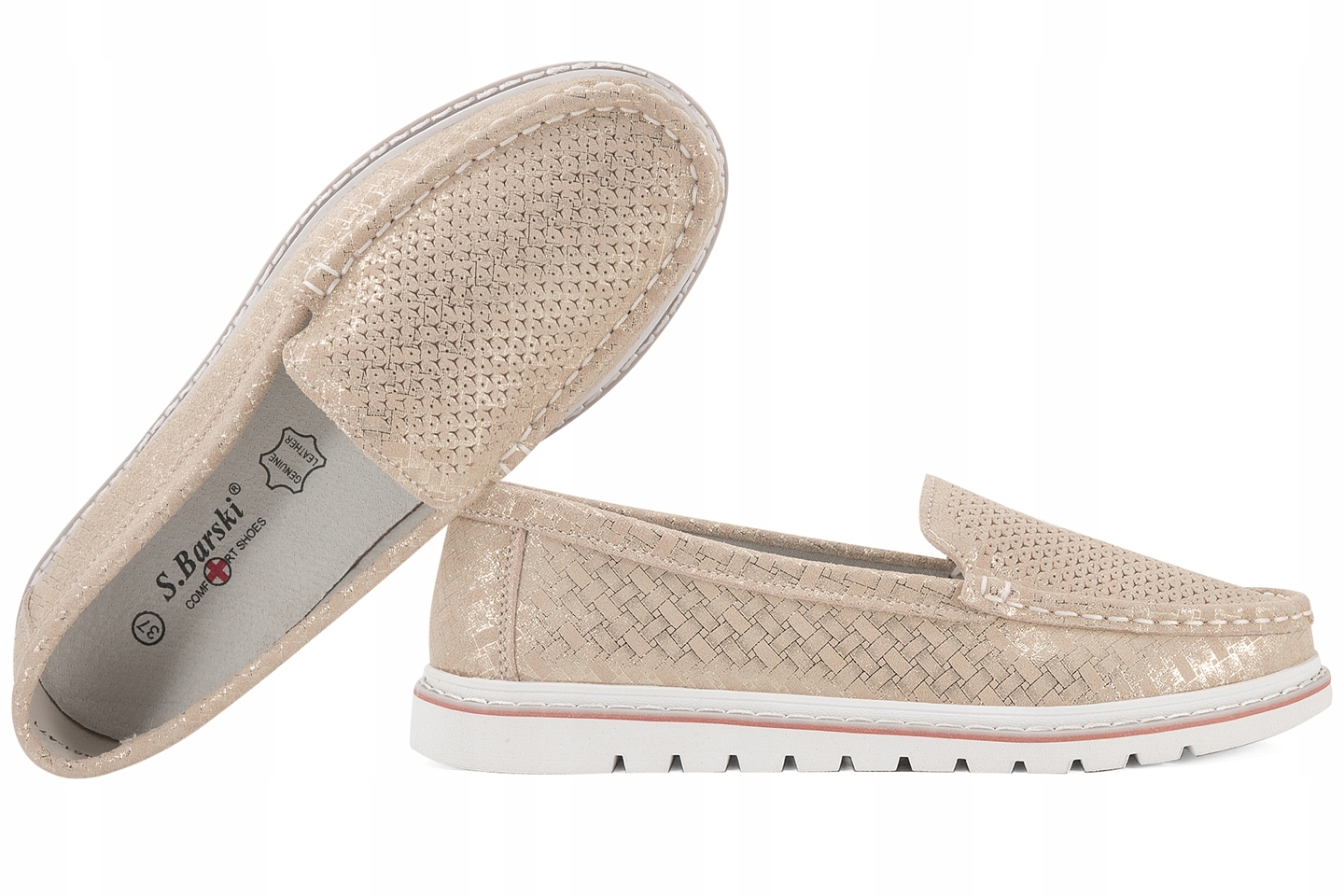 S.barski LR51-471 Dámské Mokasíny Semišové Polobotky Kůže zlatá béžová 37