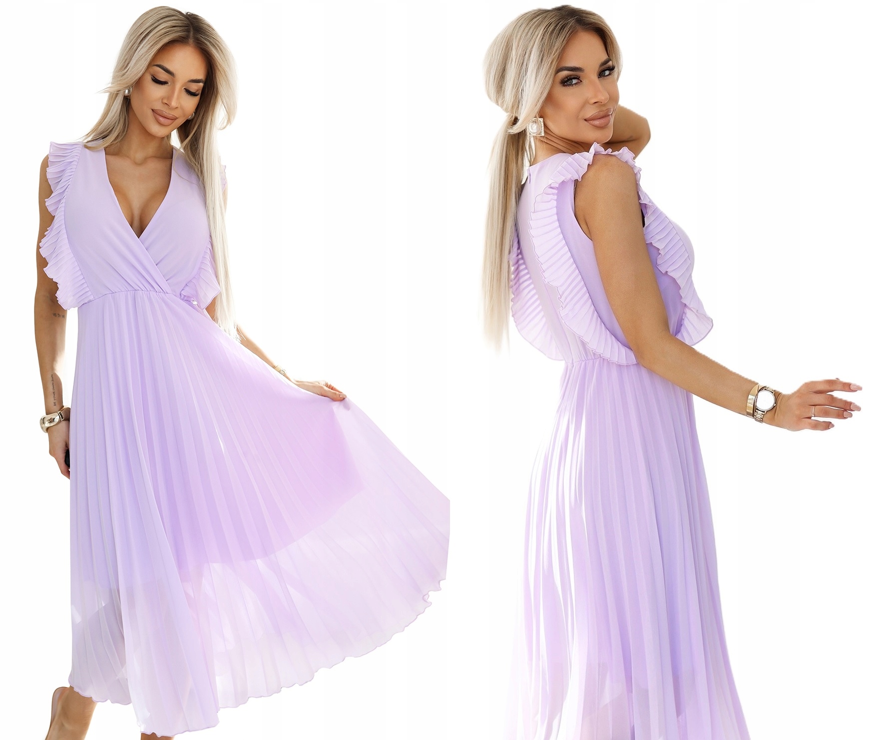 Plisované Šaty S Volánky Na Ramenou, Velký Vřesový Výstřih, Velikost XL