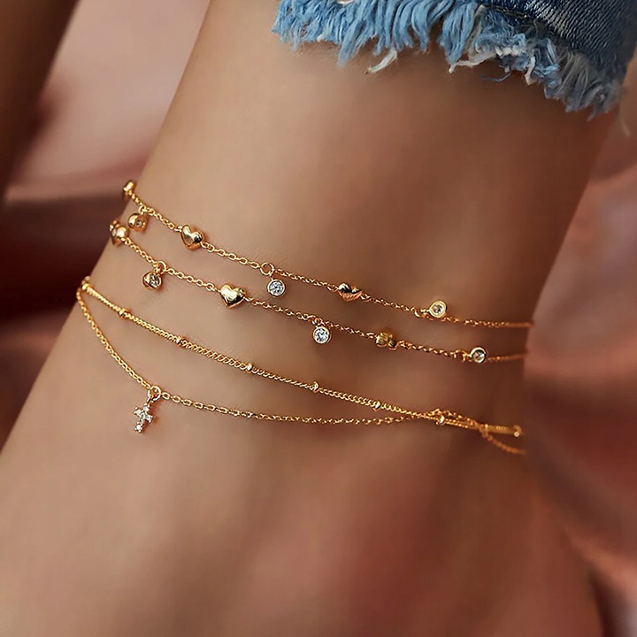 

B15 Zestaw Bransoletka 4w1 Nogę Stopę Kostkę Boho