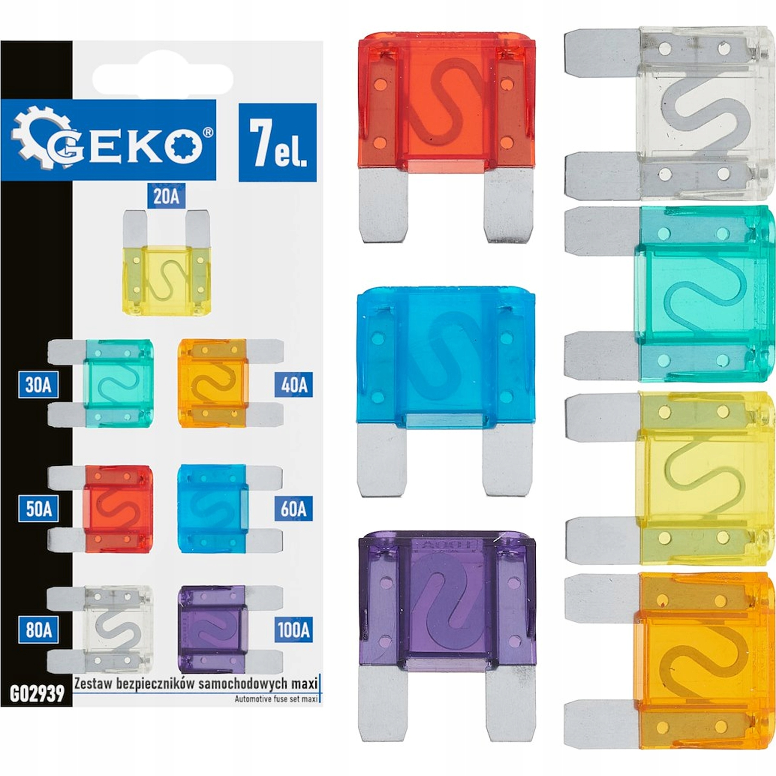 Zestaw bezpieczników samochodowych Maxi Geko 7 el. G02939