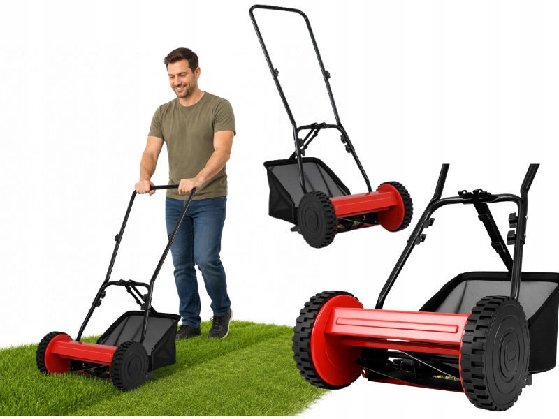 Ruční Bubnová Sekačka 30 CM S Košem 18,5 L, Regulace 15-40 MM, Tichá