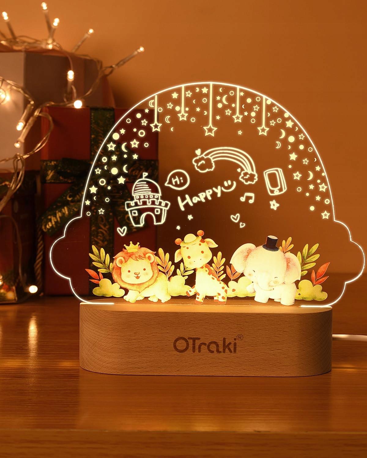 OTRAKI Lampka Nocna Dla Dzieci Personalizowana Chmurka Z Motywem Zwierząt