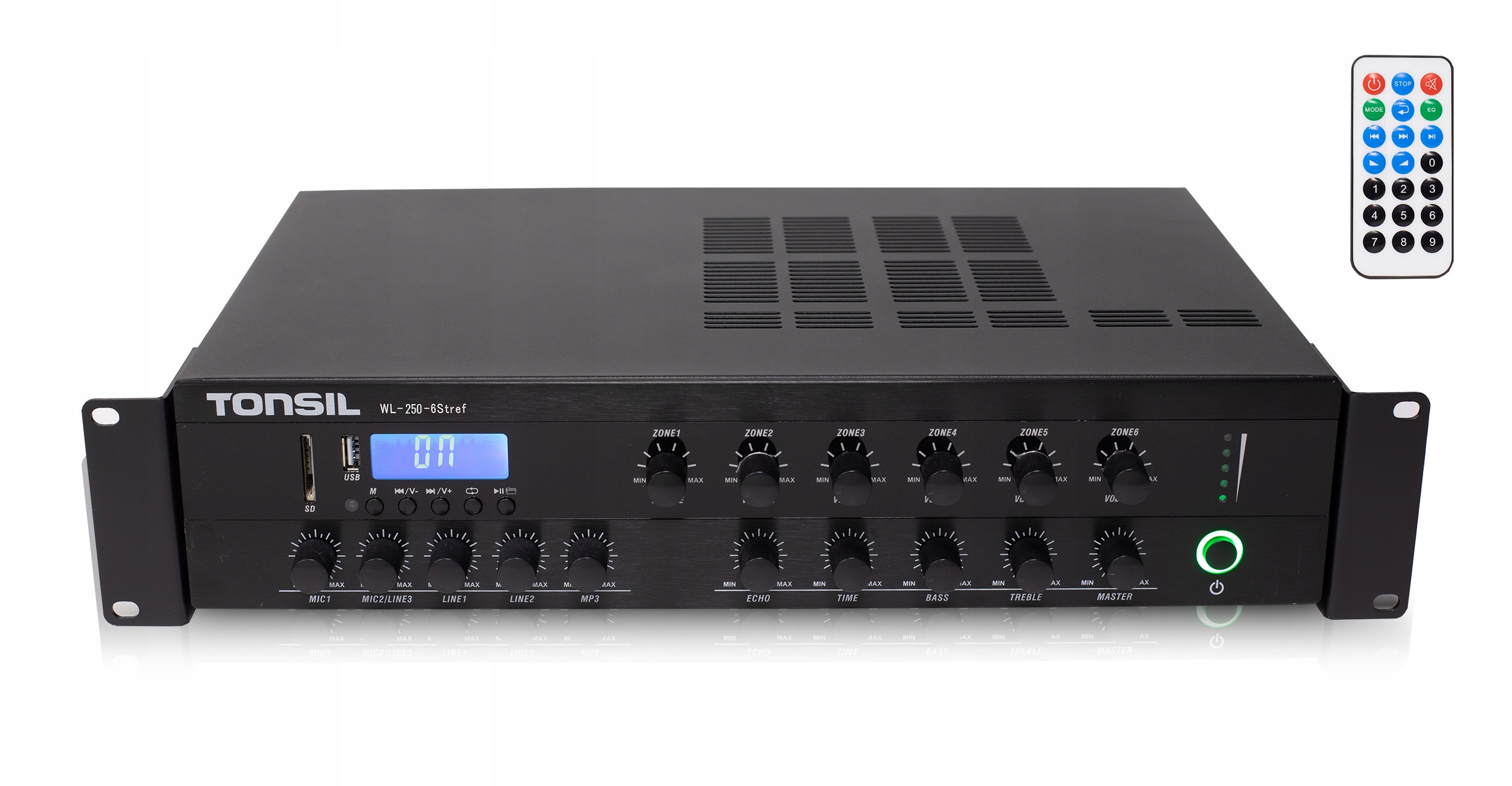 Tonsil Wzmacniacz Radiowęzłowy WL 250W BT FM USB Nagłośnienie 100V 6 Stref