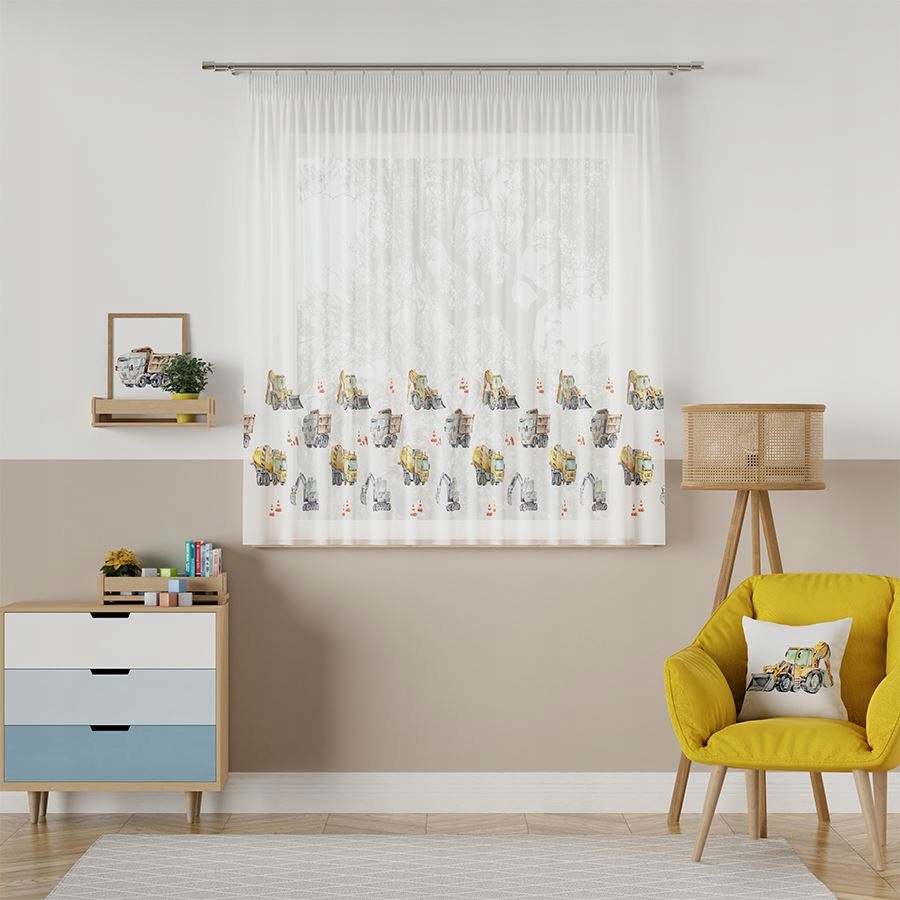 Pojazdy Firana dla dzieci gotowa WOAL 110x300cm Wysokość produktu 110 cm