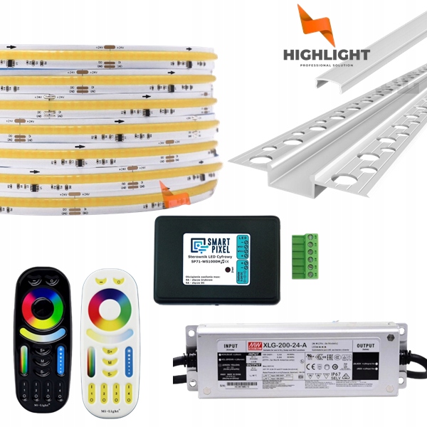 20m Sada Fasáda Led pásik Digitálny Cob Mono 11W 24V IP65+Strieborný profil