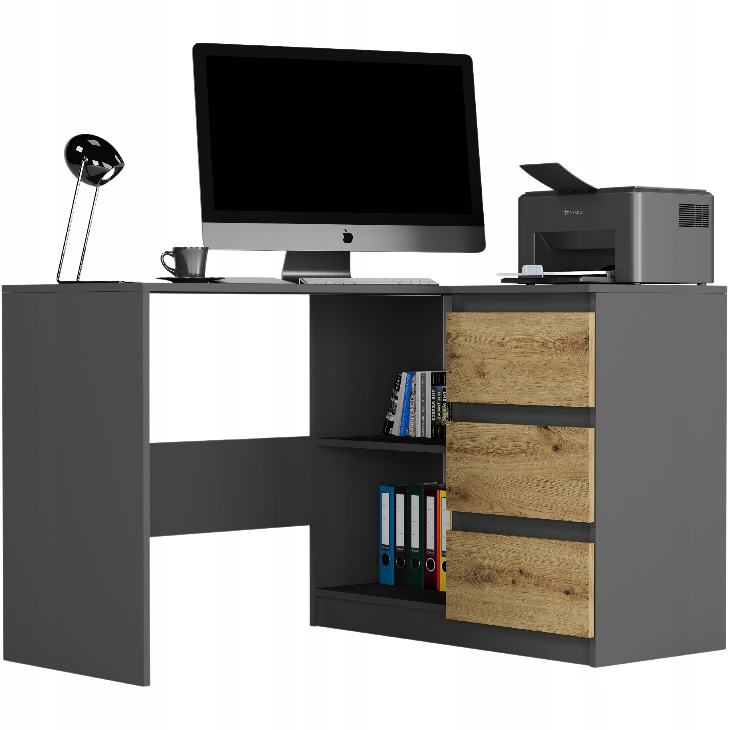 Nábytek Rohový Psací Stůl Počítač Pravý antracit mix artisan N-4P